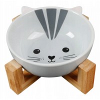 Food bowl 330ml, cat water bowl, ceramic / bamboo